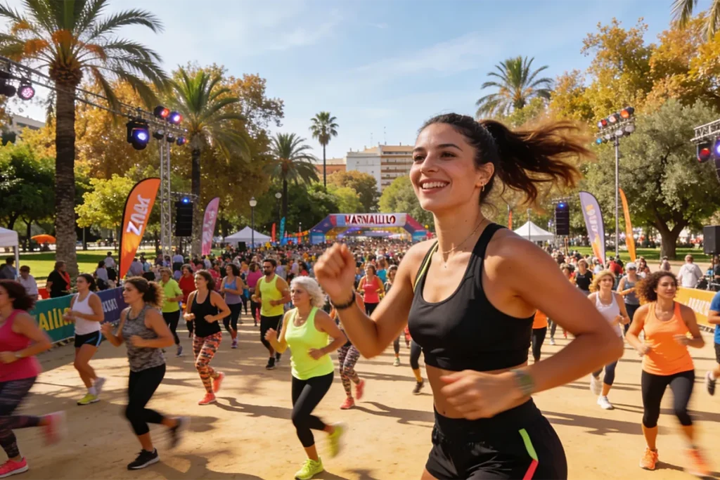 Ambiente festivo del VII Maratón 'Muévete por la Esclerosis Múltiple' con participantes diversos.