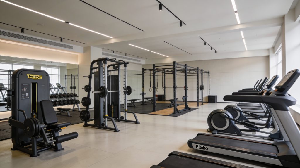 Imagen de Referencia Interior del Fitness Park Sanlúcar con zonas de musculación, Cross Training y cardio premium.